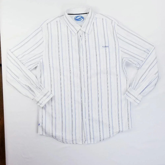 Kirra Men's Embroidered Logo White Blue Striped L - Picture 1 of 9